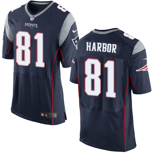 Men's Elite Clay Harbor Nike Jersey Navy Blue Home - #81 NFL New England Patriots